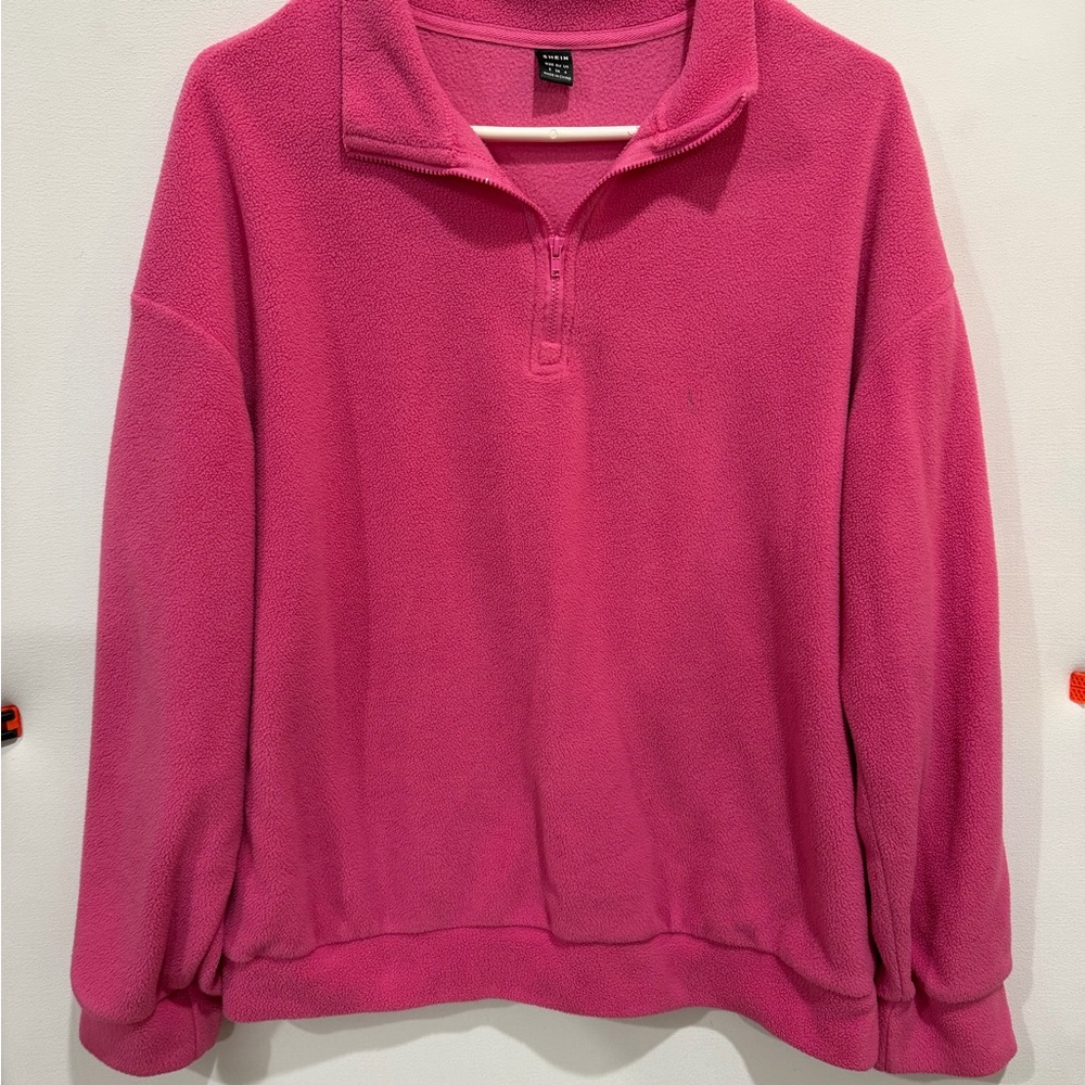 SHEIN Hot Pink Quarter-Zip Sweatshirt